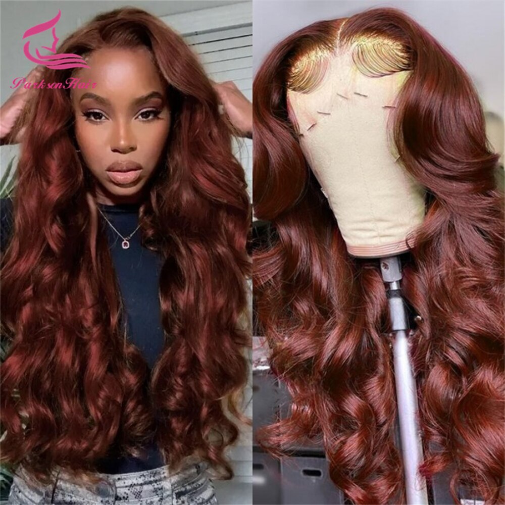Ginger Brown Body Wave Lace Front Wig Pre Plucked Human Hair Transparent