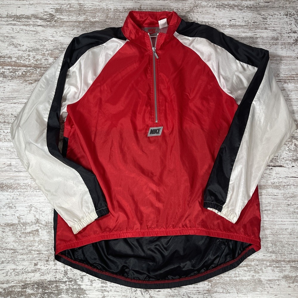 Vintage Nike Half Zip Pullover Windbreaker Jacket Size Large Red Black White