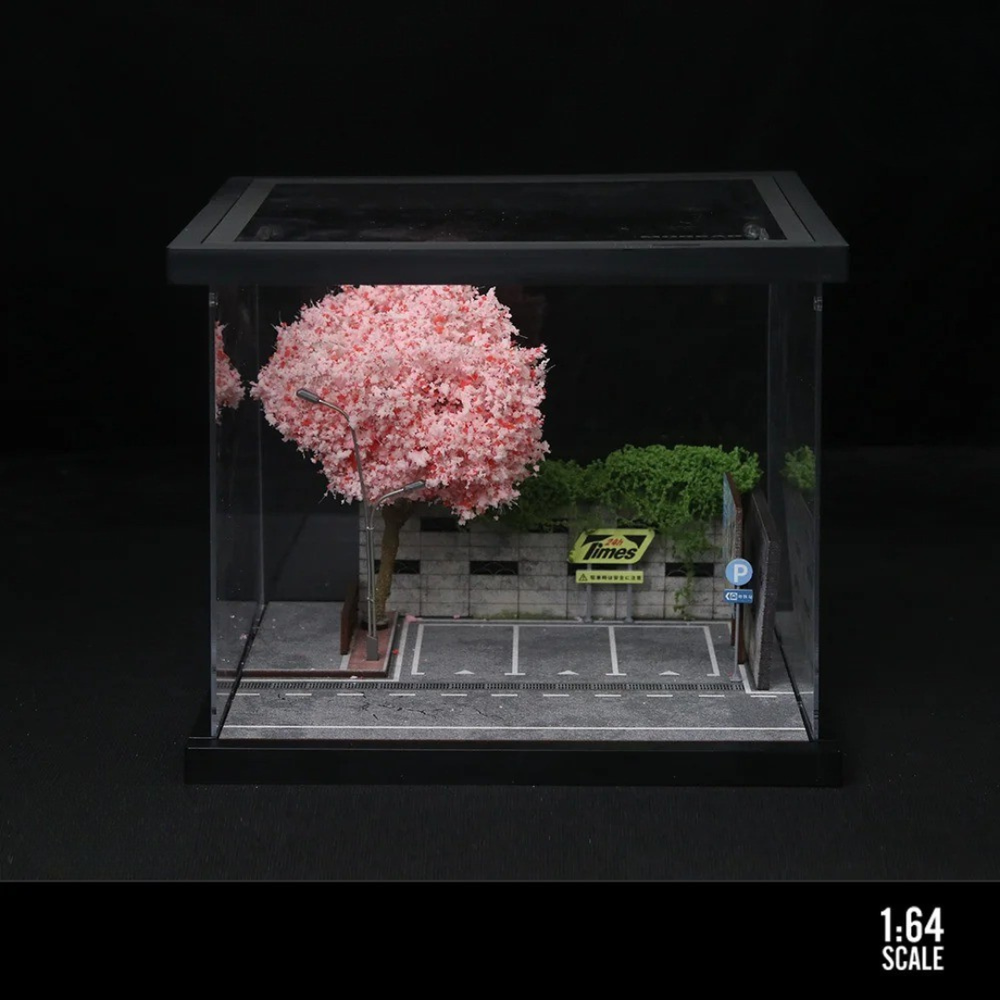1:64 Parking Scene Cherry Tree Street Light Diorama Model Display Miniature