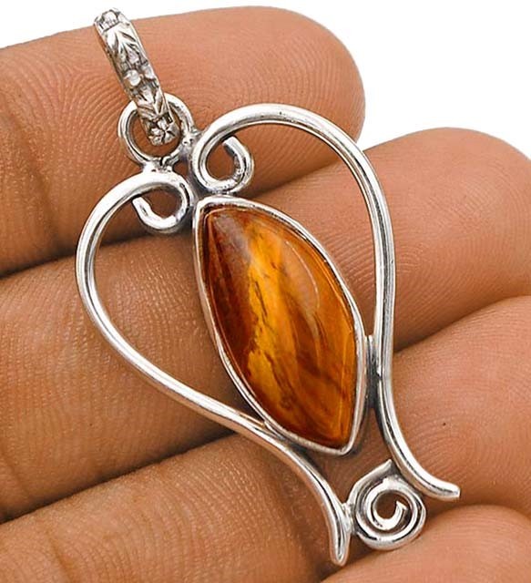 Natural Tiger Eye - Africa 925 Solid Sterling Silver Pendant
