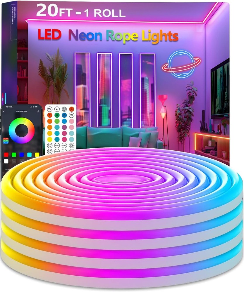 20Ft Flexible RGB Neon Rope Lights in Red Green Blue Colors