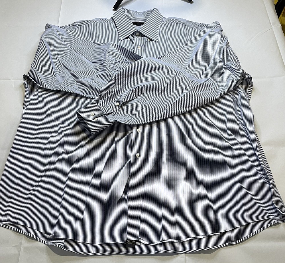 MEMBERS MARK MENS BUTTON UP LONG SLEEVE SHIRT BLUE STRIPED SIZE XXL 18/36 POCKET-image