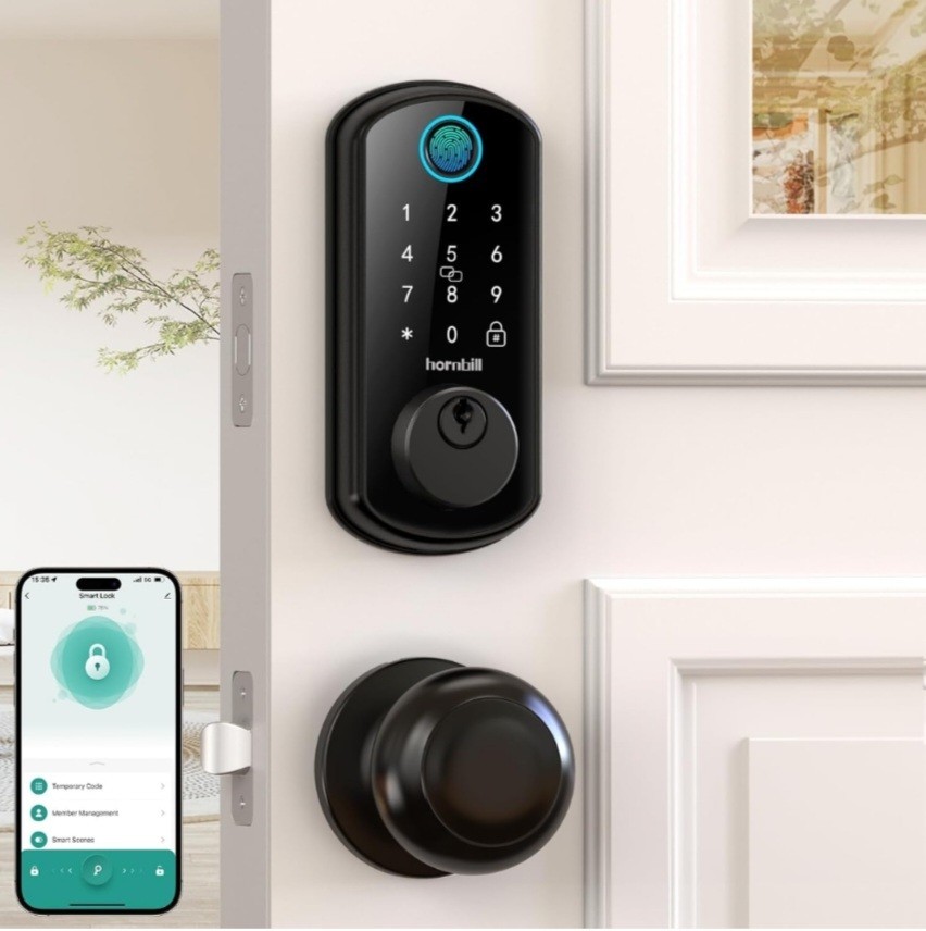 Hornbill Black Smart Keyless Fingerprint Door Lock Bluetooth Wi-Fi A4-BF Y4-BF