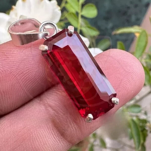 925 Sterling Silver Emerald Cut Ruby Locket Pendant with Photo 30ct  