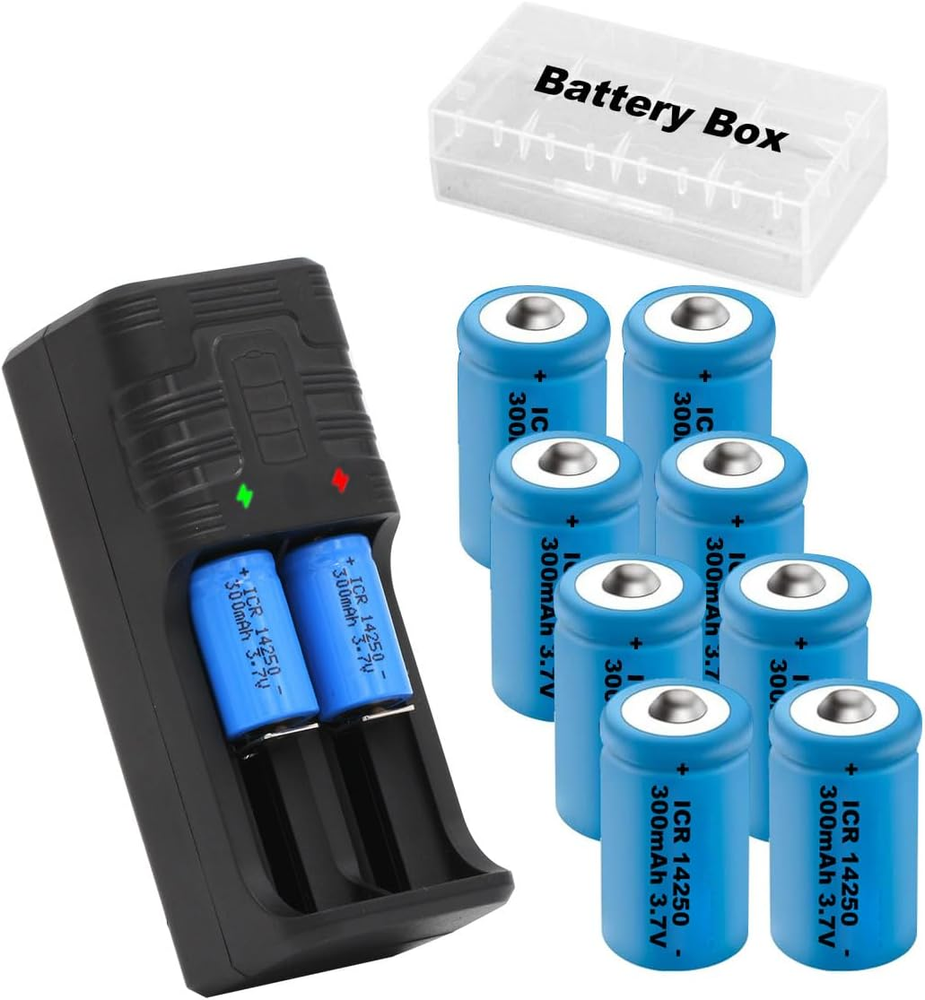14250 Lithium Ion Battery Charger with 8X 300mAh 1/2 AA Size Batteries