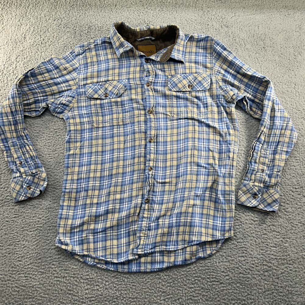 Mens Large Flannel Shirt with Corduroy Accents and Flip Cuff