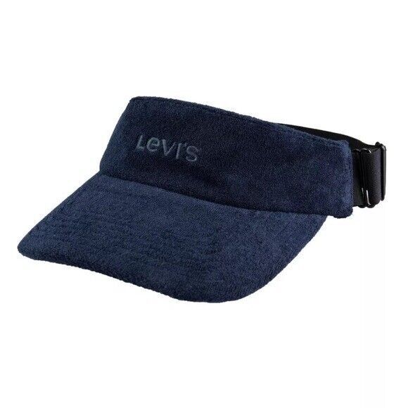 Levi's Men's Adjustable Terry Cloth Embroidered Logo Visor Navy Blue-OS