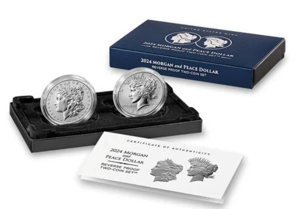 Presale 2024 S Reverse Proof $1 Morgan and Peace Silver Dollar 2pc Set W/OGP-image