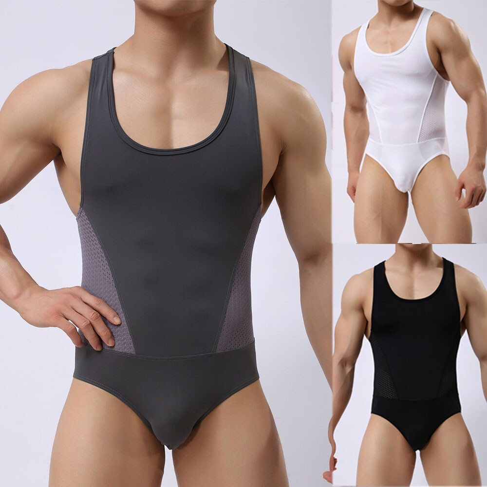 Mens Jumpsuit Bodysuit Nightwear Nylon Outfit Sexy Sleepwear Sport Thong