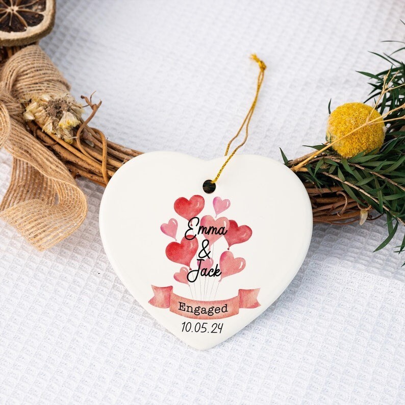 Custom Engaged Christmas Ornament,Engaged Ornament with Names and Date,Engage...