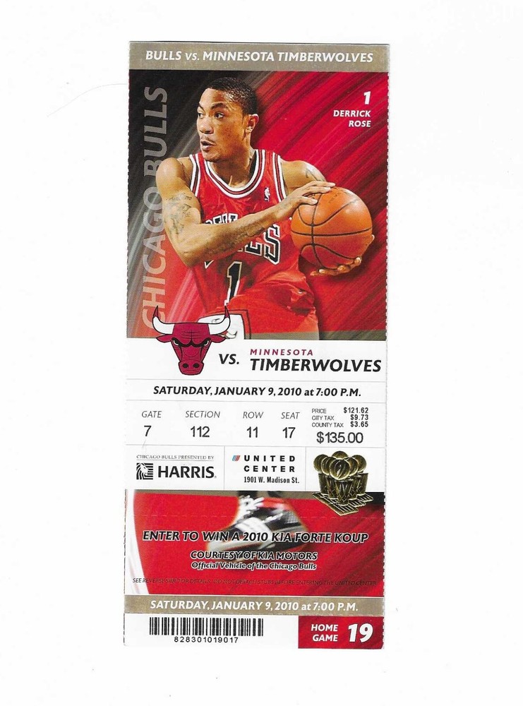 Chicago Bulls vs Minnesota Timberwolves Unused Basketball Ticket from 1/9/2010