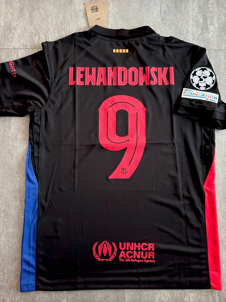 Barcelona 24/25 Away Jersey ‘Lewandowski 9’ Size L (w/ CL Patches)