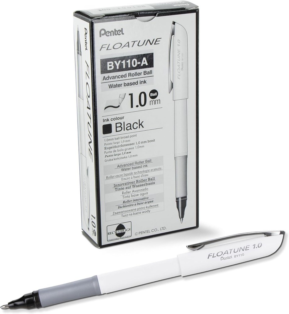 Pentel Floatune Rollerball pen, 1.0mm Bold Point, 12 Count (Pack of 1), Black