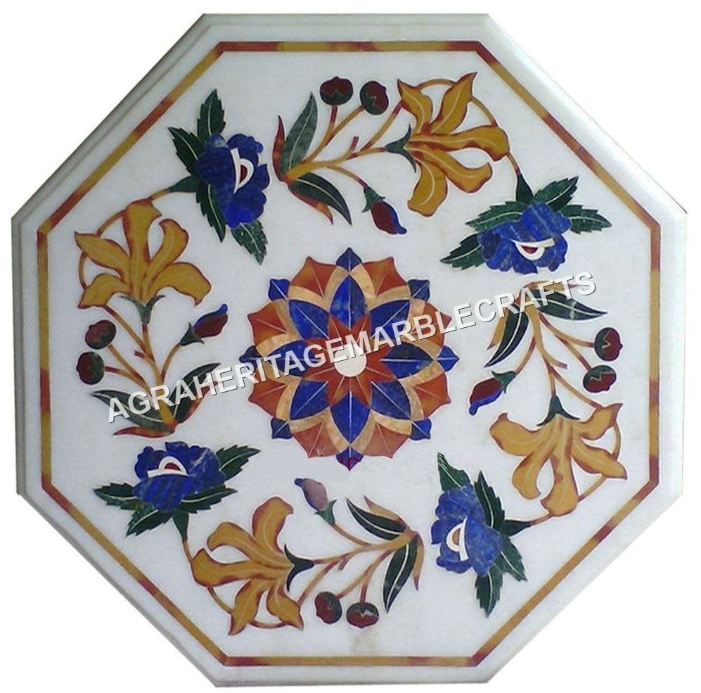 12 Inch Marble Coffee Table with Marquetry Inlay Xmas Sale H4324-image