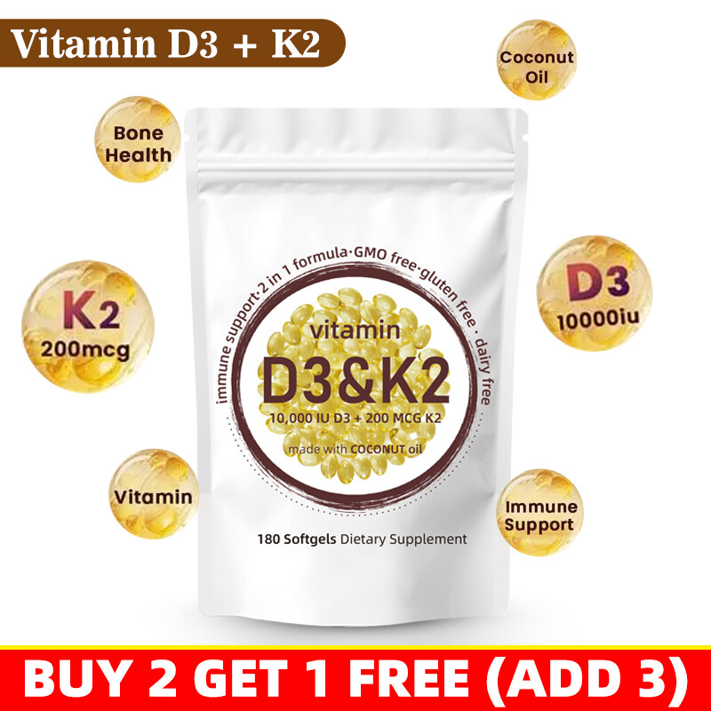 Vitamin D3 K2 Softgels Capsules - Extra Strength D3 K2 Supplements With 10000 IU
