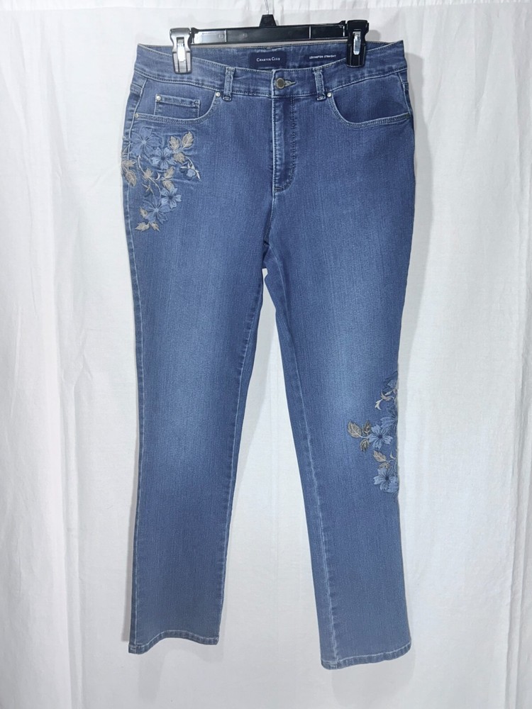 Floral Embroidered High Rise Women's Blue Jeans by Charter Club Size 10