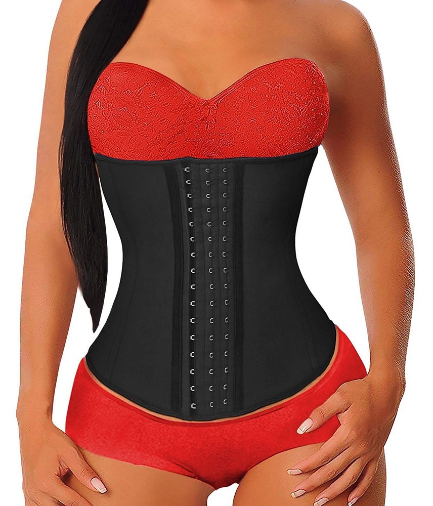 YIANNA Womens Tummy Control Latex Waist Cincher Corset Black Large
