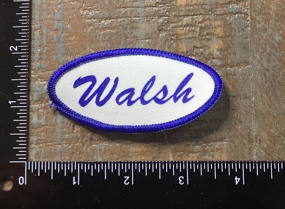 Vintage WALSH Name Tag Work Shirt Job Uniform Printed Iron-On Patch Blue