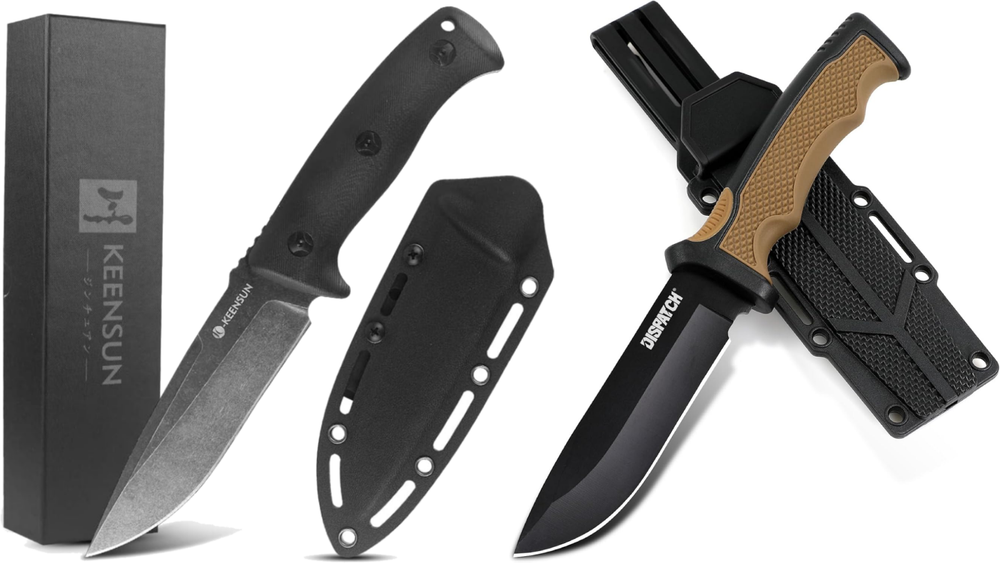 (2 PACK) KEENSUN Fixed Blade Hunting Knife & DISPATCH Tactical Fixed Blade Knife