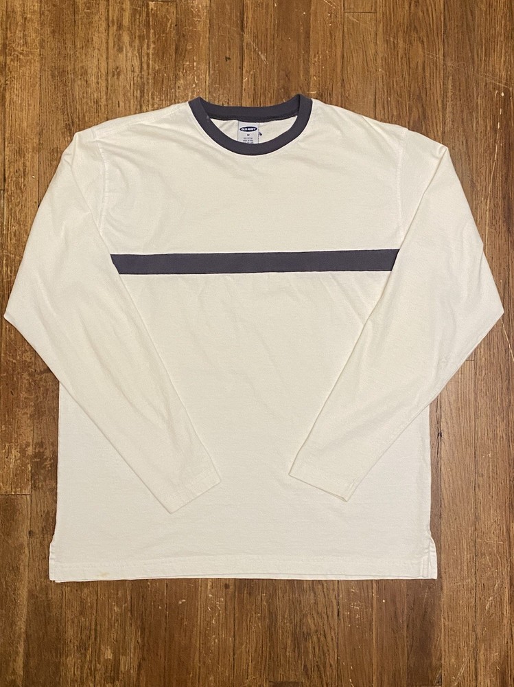 Vintage Y2K Old Navy Stripe White Long Sleeve T-Shirt Men’s Size Medium