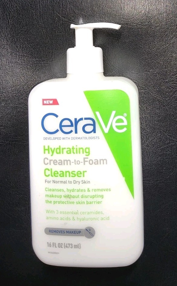 CeraVe Hydrating Cream-to-Foam Cleanser for Normal to Dry Skin Gently Removes Makeup 16 oz