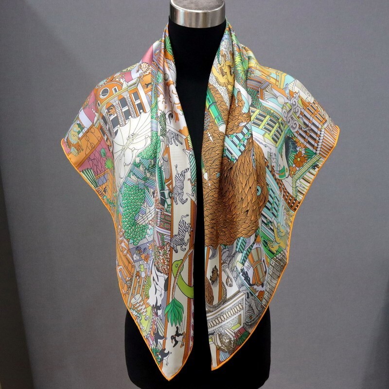 Pure Twill Silk 18 Momme Double Face Square Scarf Stole with Vibrant Animals Print 35 Inch Shawl for Elegant Style