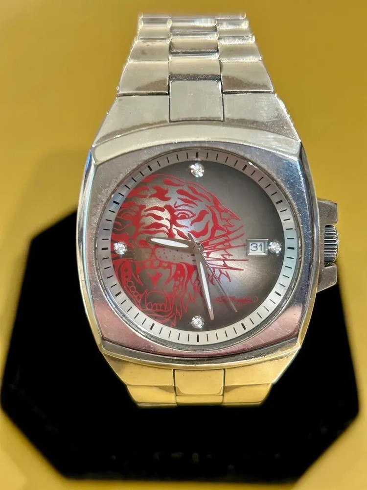 Ed Hardy watch men's Kool steel with red tiger
