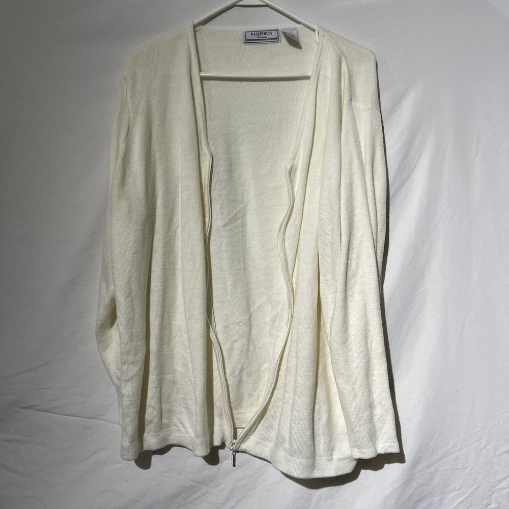 Passport Womens Size 1X Long Sleeve Zip Cardigan Over Shirt Top White