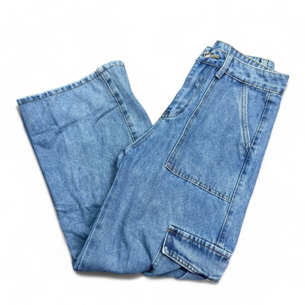 SHEIN Women’s Blue Y2K High-Rise Wide Leg Cargo Jeans Size 2XS XXS Baggy Style