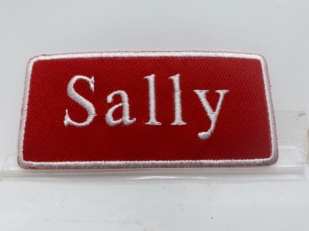 SALLY  NEW EMBROIDERED  SEW / IRON ON NAME PATCH ASSORTED COLORS 1-1/2 X 3-1/2