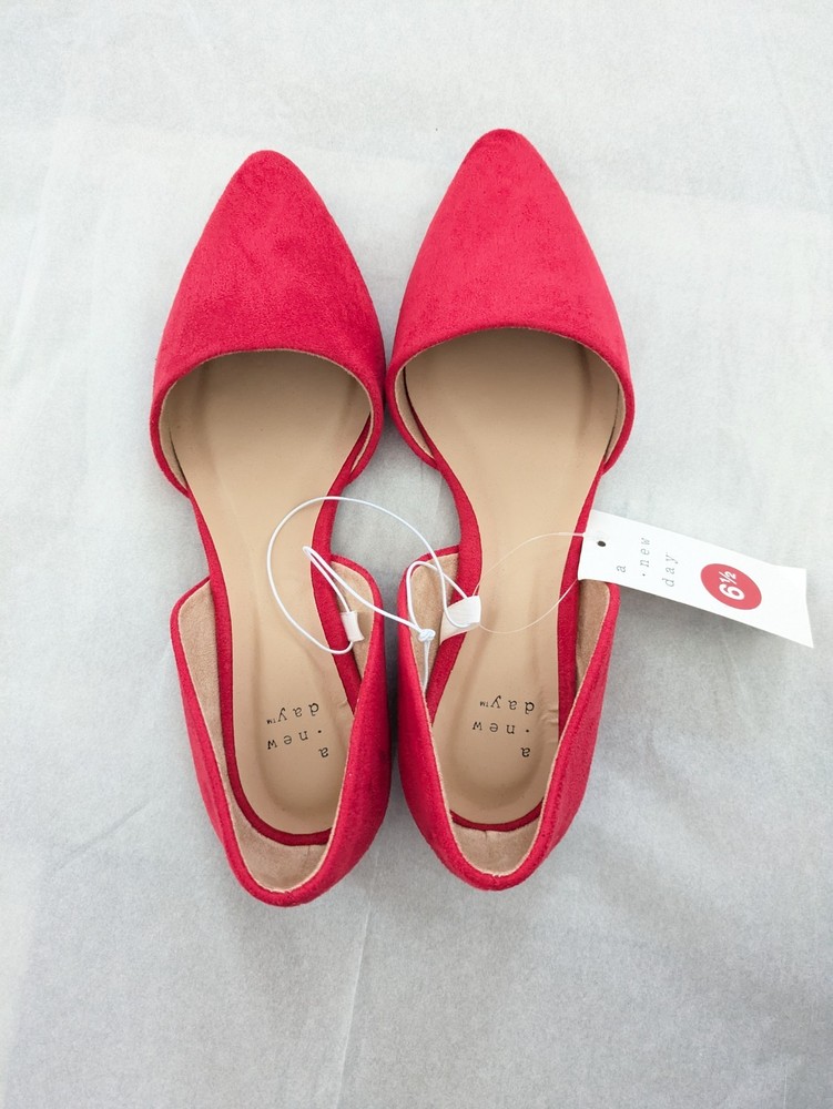 A New Day Shoes Womens Size 6.5 Red ACQ55 Rebe Flats Pointed Toe D'Orsay Boxed