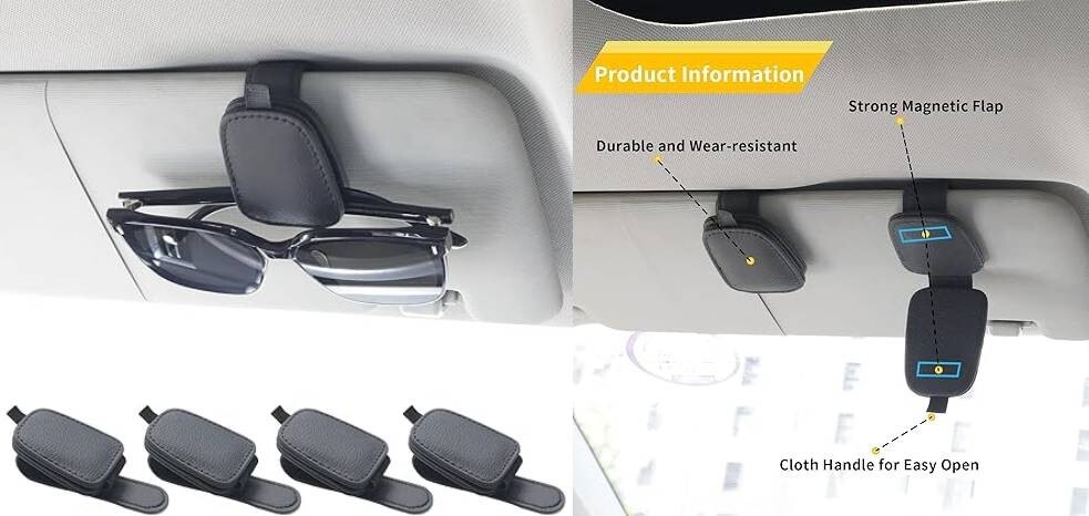 4 soportes magnéticos para gafas de sol en visera de coche