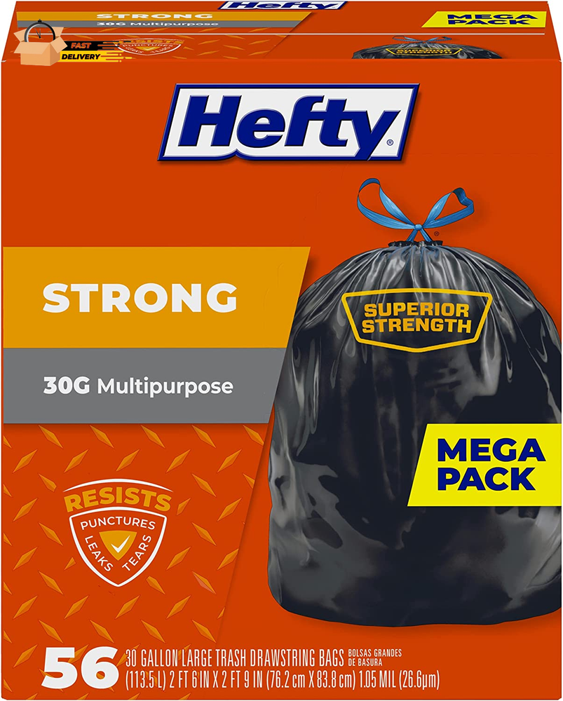 Strong Large Trash Bags, 30 Gallon, 56 Count