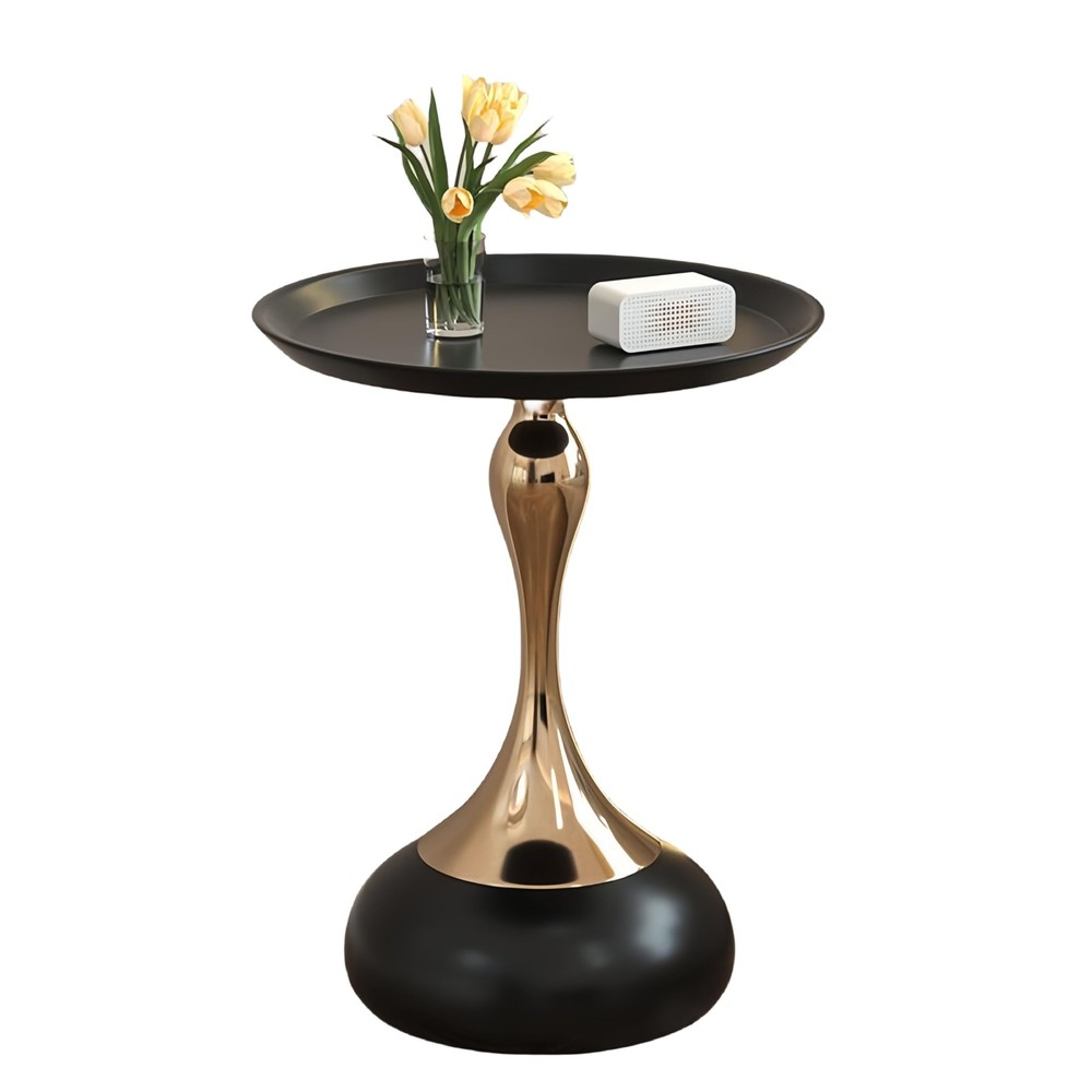 Round End Table - Small, Black Metal Modern Side Table for Small Spaces