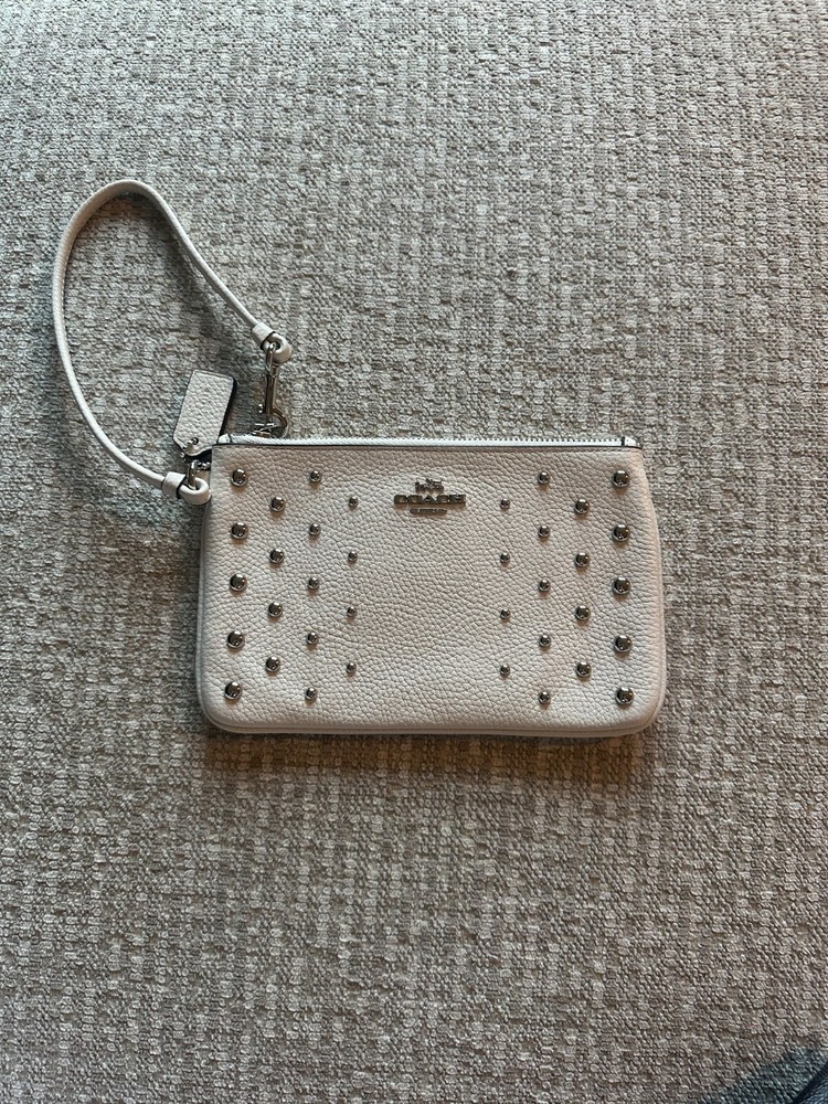 Coach White Leather Wristlet Clutch Purse with Strap  