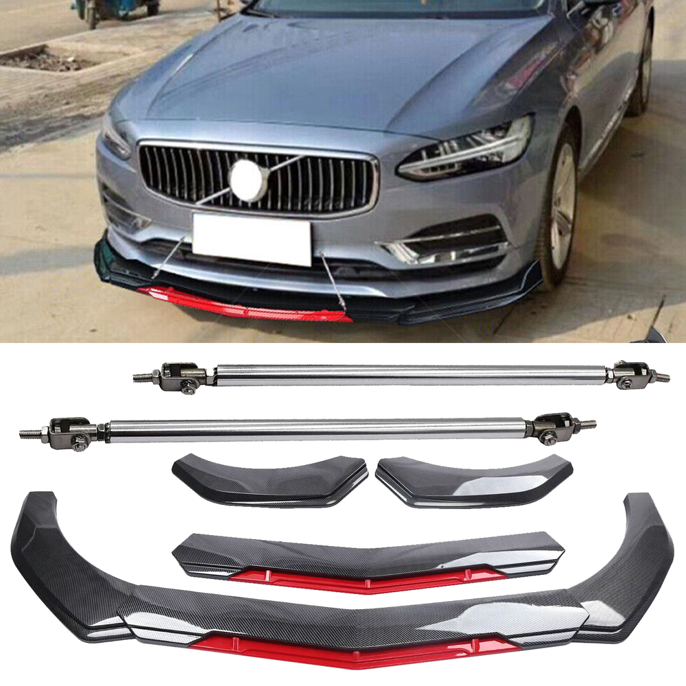 Volvo S40 S60 S80 Carbon Fiber Front Bumper Lip Spoiler Splitter with Strut Rod