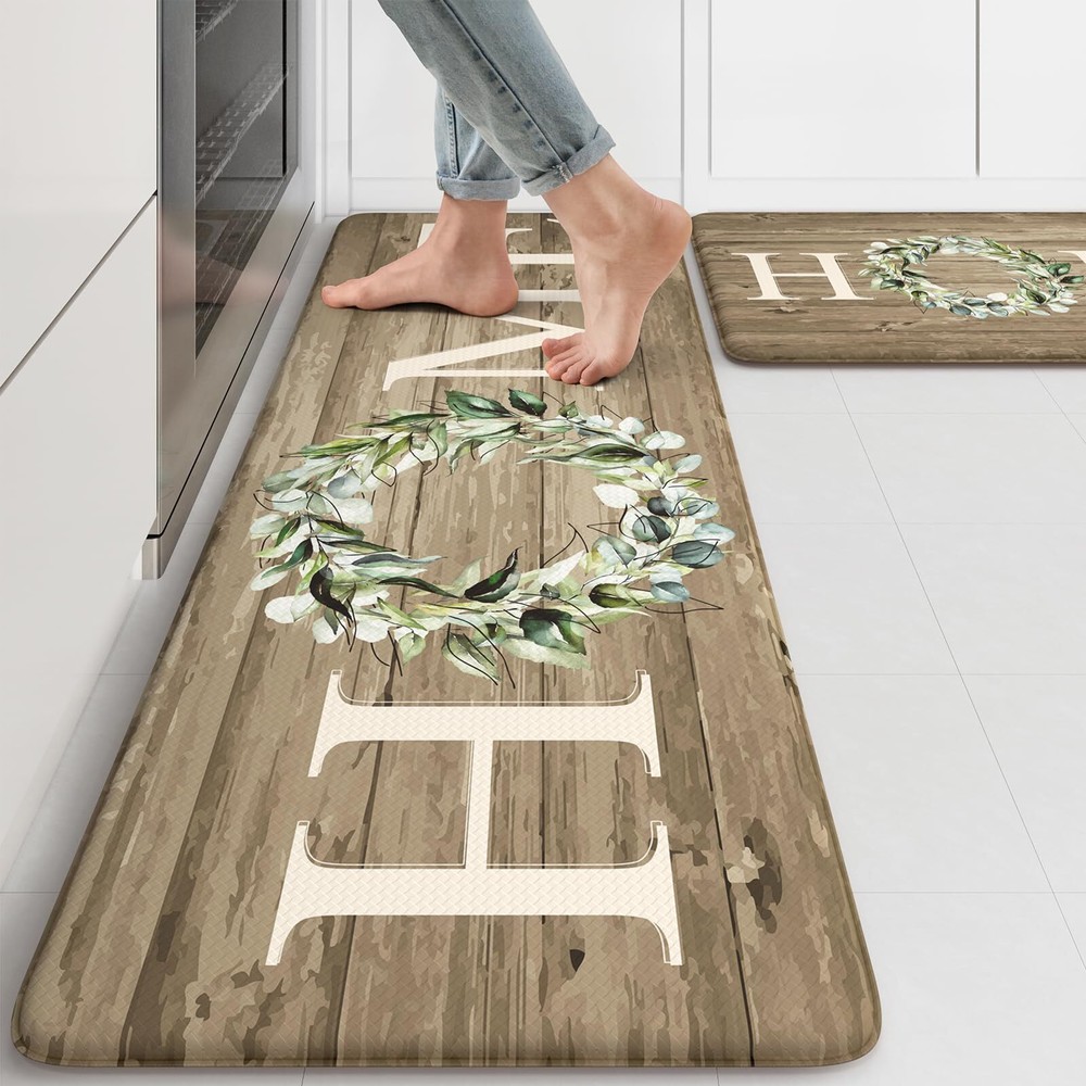KIMODE Anti-Fatigue Farmhouse Kitchen Mats Set Cushioned 17x47 & 17x29