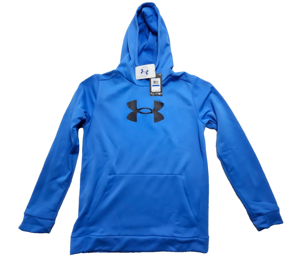 Shirt Hoodie Blue Fleece Big Logo Soft Pocket Boys XL By Under Armour MSRP 40.00