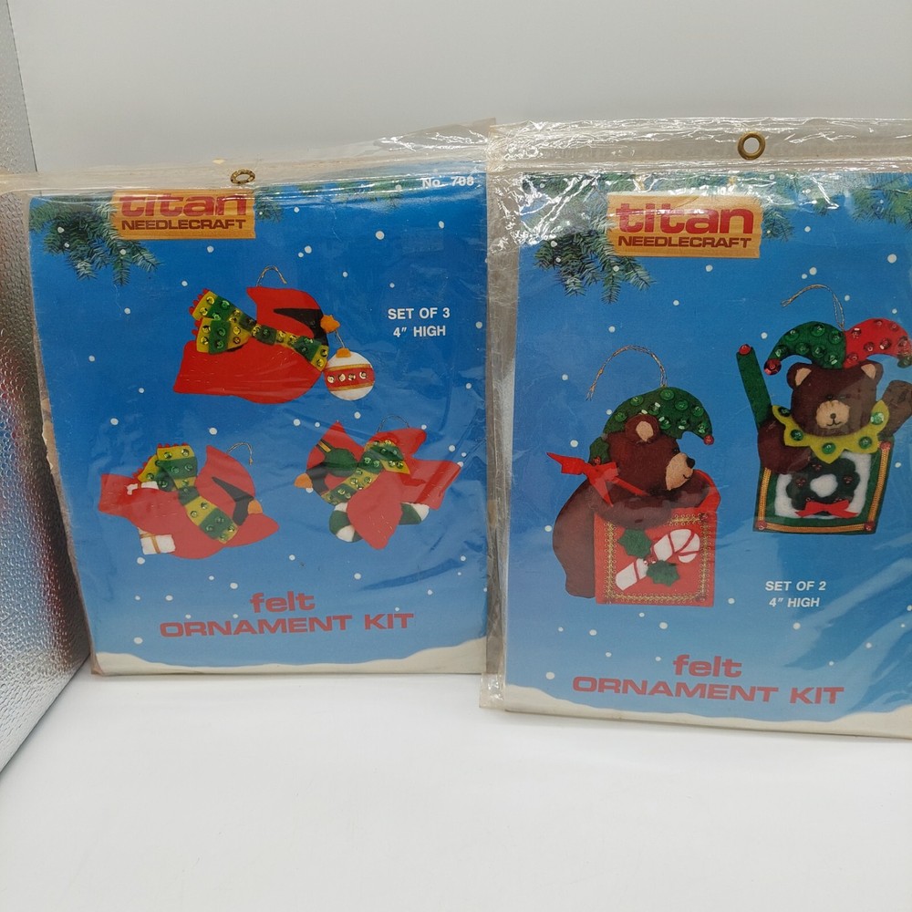 Titan Needlecraft Felt Cardinals Teddy Bear Ornament Kit Lot Of 2 Vintage 1987