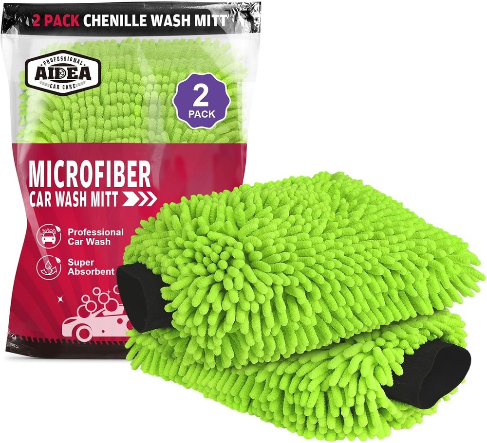 AIDEA Microfiber Car Wash Mitt 2 Pack Scratch Free Chenille Cleaning Gloves