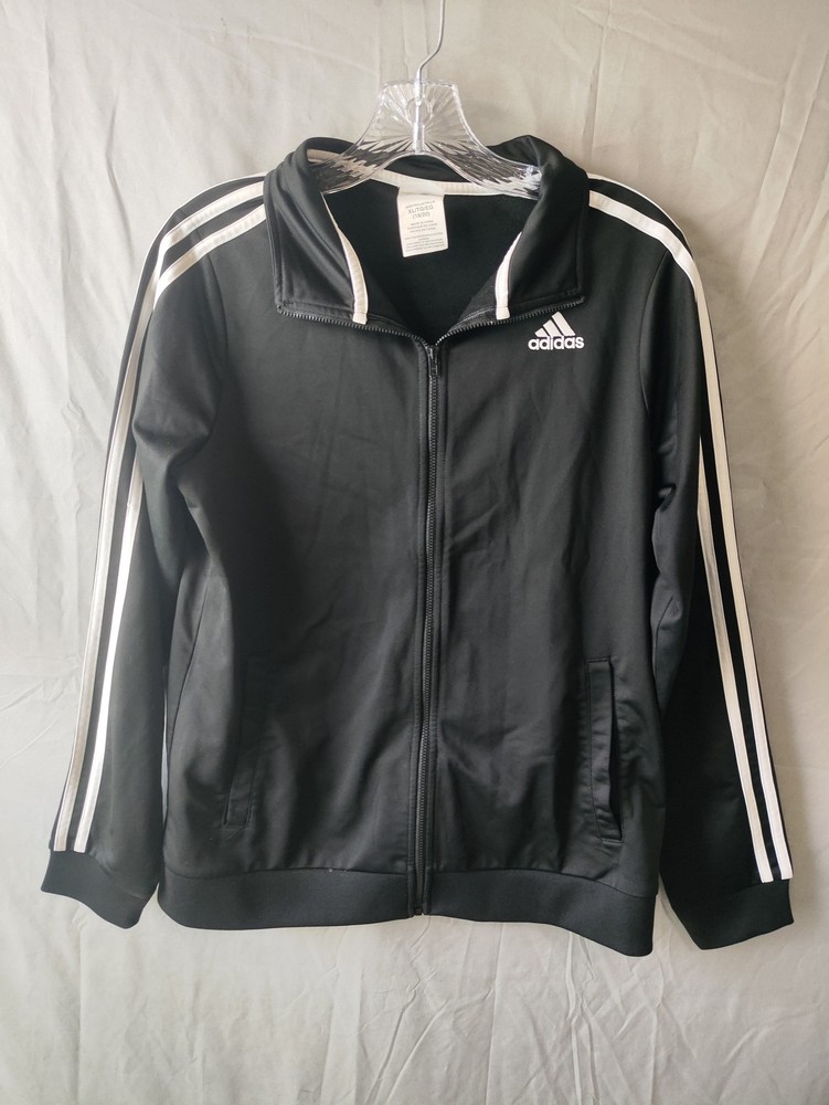 Adidas Jacket Mens XL Track Full Zip Athletic 3 Stripes Polyester Black White