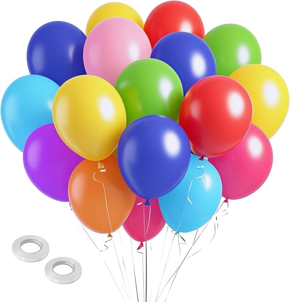 100-Pack Assorted Color Latex Balloons – 12 Inch Round Balloons for Birthday.