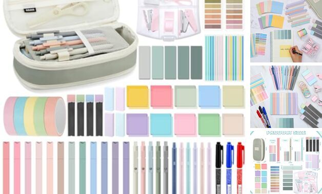 60-Piece Aesthetic Book Annotation Kit in Light Green with Highlighters & Pencil Case