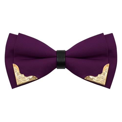 Bow Ties for Men Women Metal Gold Bowtie, Pre Tied Mens Bow Tie Tuxedo Purple