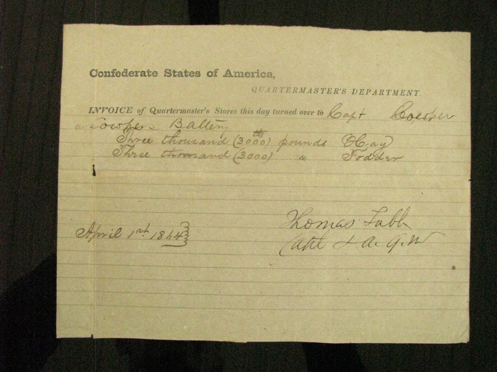 CIVIL WAR FAIRFAX COURTHOUSE SOLDIER SOUVENIR - A REBEL ARTILLERY INVOICE 1864