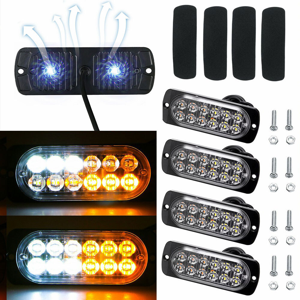 4Pcs Amber White Car SUV Strobe Flash Light Lamp Waterproof Car Auto Accessories
