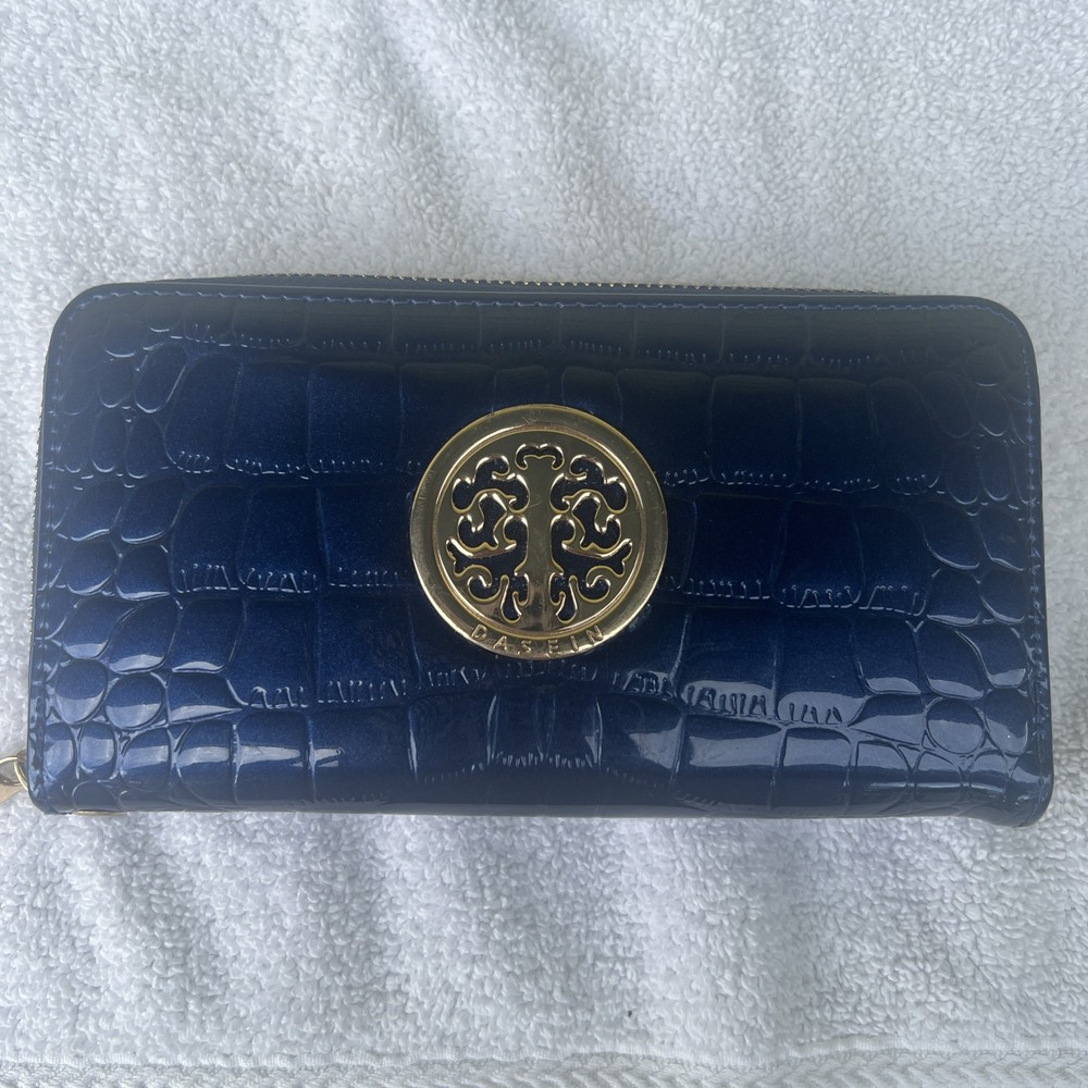 Dasein Lady Women Fashion Clutch Collection Zip Around Emblem Long Blue Wallet
