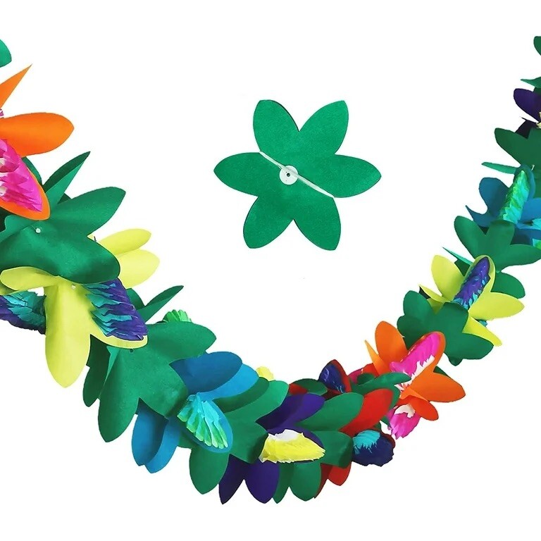 Tropical Paper Flower Garland Luau Party Decorations, 3 Pack Summer, Hawaiian