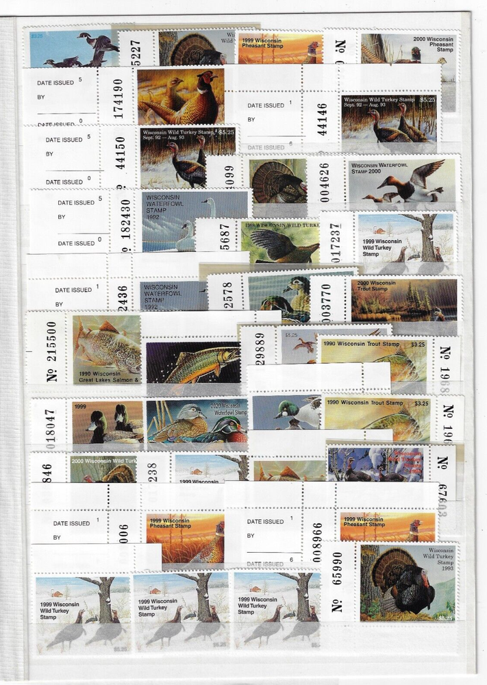 US 1978-2000 WISCONSIN STATE DUCK & TURKEY HUNTING COLLECTION OF 100+ STAMPS