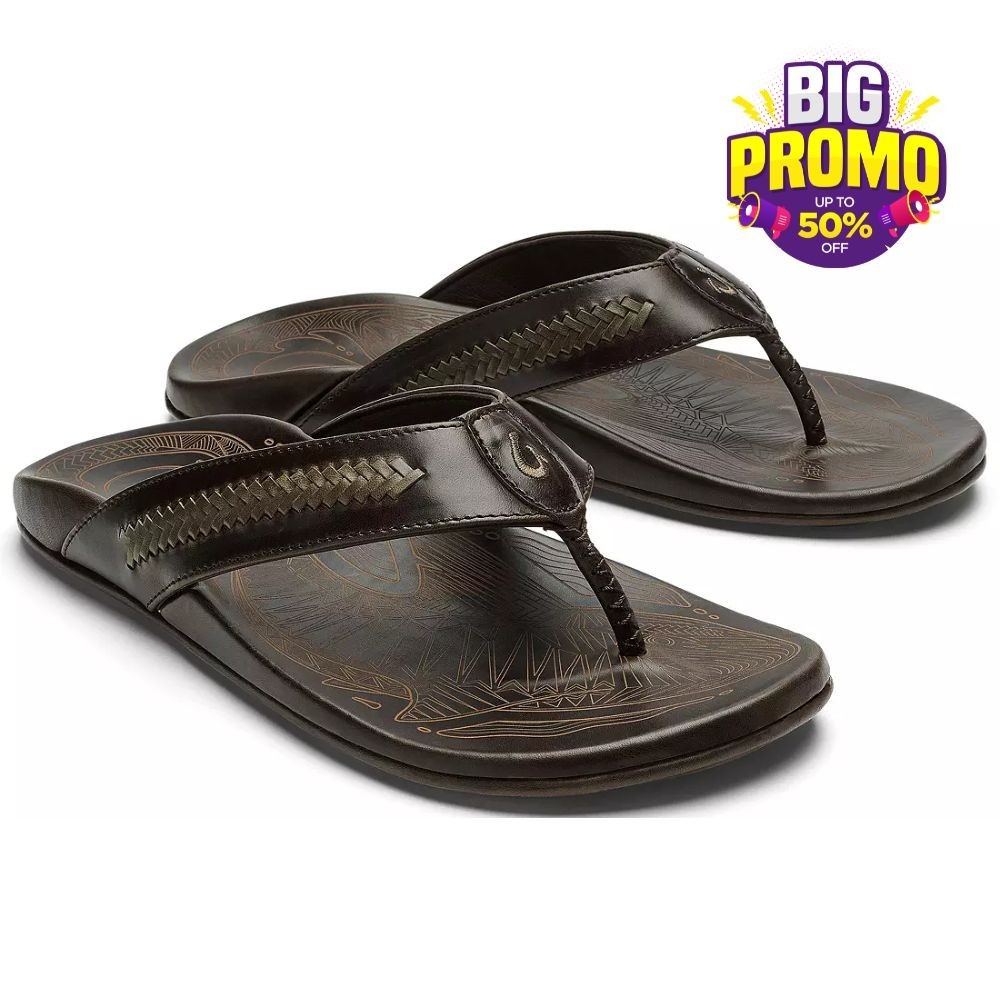 ✨SALE🎁 OluKai Men's Mea Ola Flip Flop Dark Java/Mustang